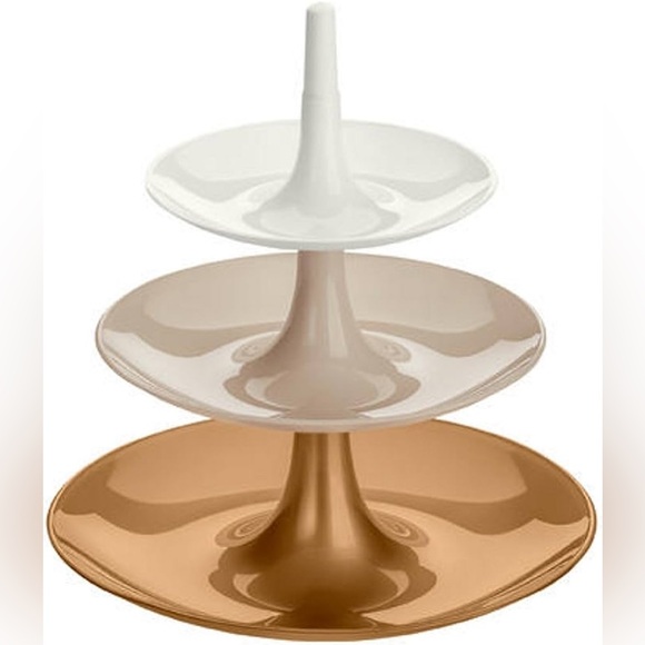 NWOT KOZIOL BABELL LIGHTWEIGHT 3-TIER PLASTIC TRAY GOLD BEIGE AND WHITE - Picture 1 of 8